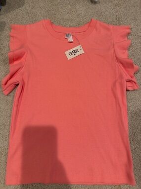 Franki Girl’s Coral Ruffle Sleeve Ribbed Top sz 14 nwt